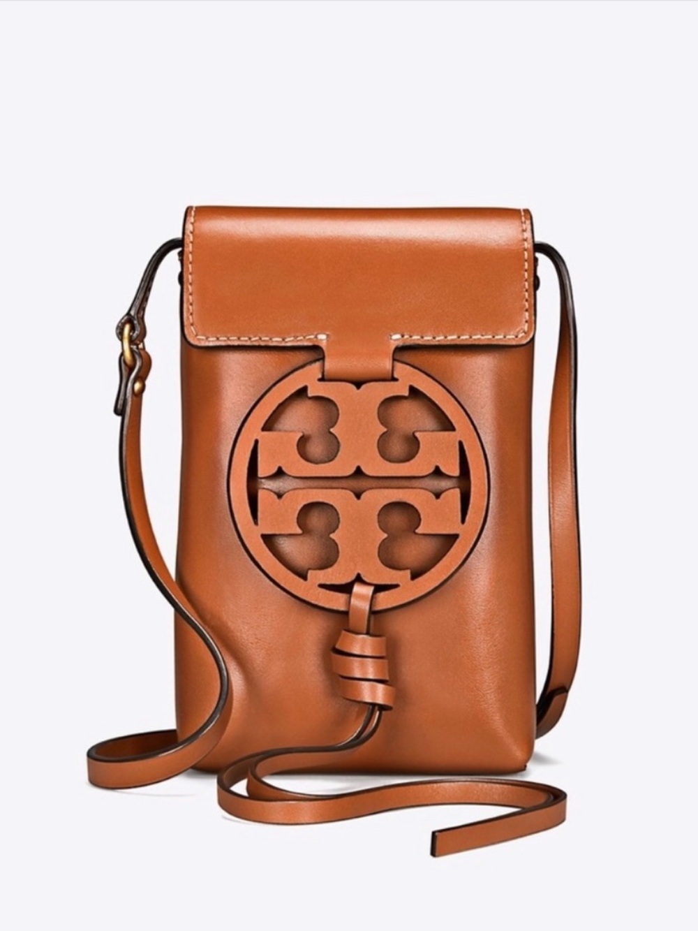 Tory Burch Leather Phone Crossbody in Cognac Brown - Picture 5 of 6
